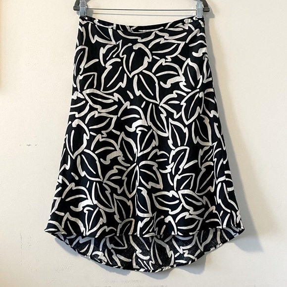 Willi Smith 100% Linen A-Line Midi Skirt Sz 6 Black White Pattern Lined - Picture 2 of 8
